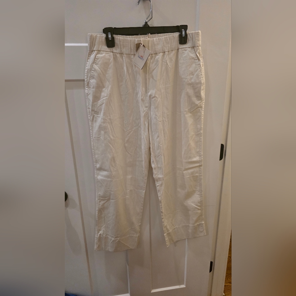 NWT Faherty Retail $128 Organic Cotton Women's Cream Wide-Leg Pants